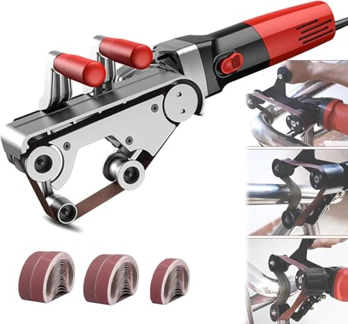 Levigatrice per tubi per tubi, levigatrice professionale per levigatrice a nastro da 1100 W, con 6 velocità variabili e 5 nastri abrasivi per la smerigliatura di legno e plastica, rimozione d 4Roller