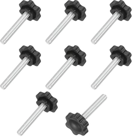 sourcing map 10Pcs 1/4-20 Star Knobs, 1.6 Threaded Stud Plastic Male Clamping Knobs Screw Hand Tightening Replacement Knob for Industrial Furniture Tools Jigs Clamps, Black