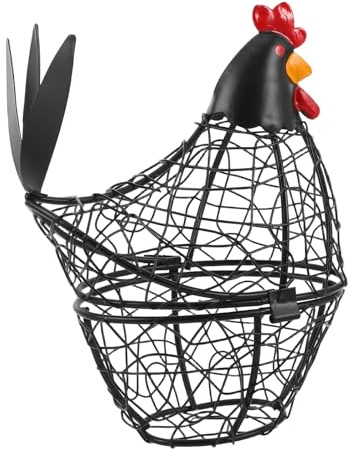 OSALADI Portauova da Banco in Filo Metallico Nero 17X9X19 CM Cestino Portaoggetti per Uova Fresche in Ferro Battuto per Cucina e Frigorifero Contenitore per Uova di Gallina con Design