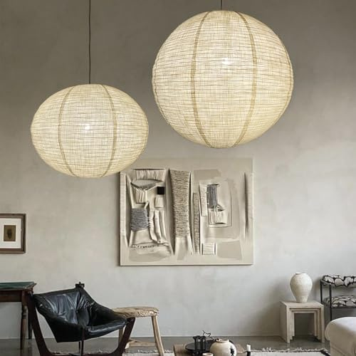 METHEDEECO 2er Set Leinen Rund Hängelampenschirme, 62cm+52cm | Pendellampenschirm, Stoff Lampenschirm für Hängelampe, Für Wohnzimmer, Esszimmer und Schlafzimmer, Nur Lampenschirm