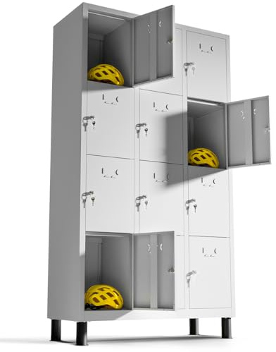Vestiaire metallique à 12 portes Casier Vestiaire Metallique 180 x 97 x 40 cm pour votre atelier ou votre bureau Casier avec serrure pour le rangement de vêtements ou de produits de nettoyage (Gray)