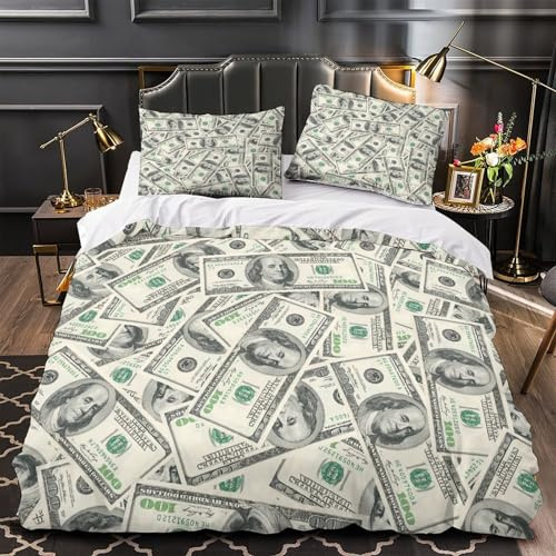 QIAVXZIP flusso di cassa Impressione 3D 3 pz coperteletto stile di design delle banconote cover piumone microfibra morbida ipoallergenica per adolescenti ragazze uomini Single (135x200cm)