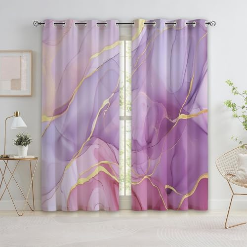 Quixora Tende con Occhielli, Morbide, Termoisolanti e Oscuranti, Marmo Lilla Chiaro per Camera da Letto o Soggiorno, 2 Pannelli 140L x 245A cm
