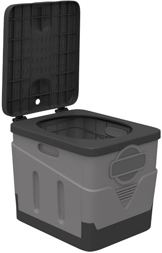Outsunny WC Portatile per Adulti con capacità di Carico 100 kg, Toilette Pieghevole con 12 Pacchetti Coagulanti e 12 Sacchetti di Smaltimento per Campeggio, Viaggi in Camper e Avventure, Grigio Scuro