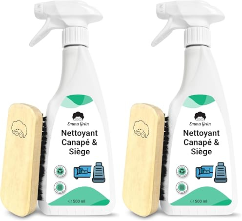 Nettoyant Premium pour Canapés & Sièges Auto, Nettoyant Durable pour Canapés 500ml, Nettoyant pour Canapés & Meubles Rembourrés avec Brosse, Emma Grün Détachant Canapé d'Allemagne (Lot de 2)
