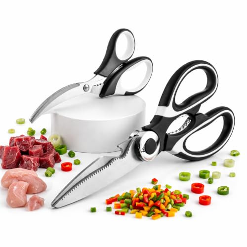 Toyana Kitchen Scissors – Pack of 2, Heavy Duty Stainless Steel - Multi Purpose Food Scissors and Poultry Shears - Sharp Meat Chopping with Comfort Grip for Chicken, Bones and Herbs