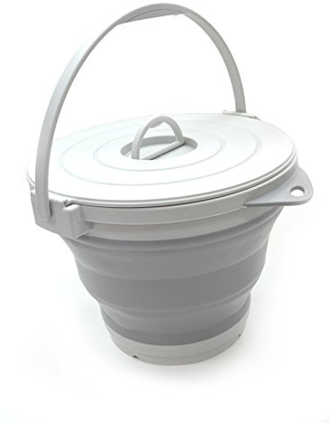 SAMMART 10L Collapsible Fishing Bucket with Locking Lid - Foldable Round Tub - Portable Plastic Water Pail - Space Saving Outdoor Waterpot (Grey)