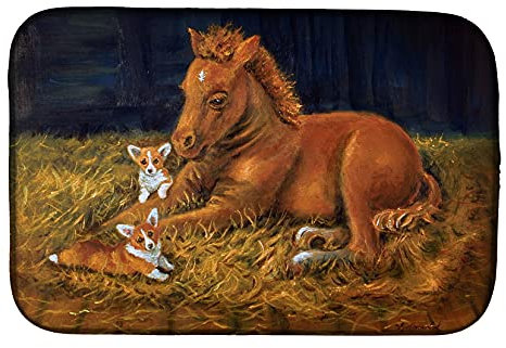 Caroline 's Treasures 7329DDM Corgiâ Sunrise - Esterilla de Secado Escurridor de Bayetas con Plato de Frío, 35,56 x 53,34 cm, Multicolor