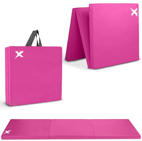Xn8 Sports Tri-Fold Gymnastics Acro Tumble Mat –6cm Thick & 6Ft Long Foldable Gymnastic Exercise Crash Mats for Kids & Adults Non-Slip PU Leather Folding Gym Mat with Carrying Handles for Yoga Pilates