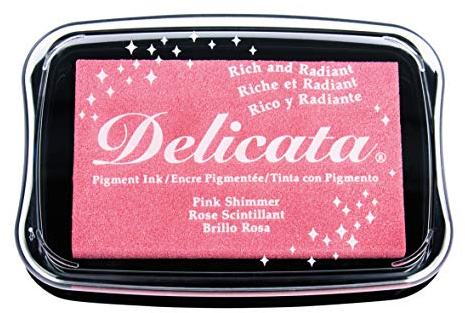Rayher 29187258 Delicata Metallic Stempelkissen, glänzend, 9,9 x 6,8 x 1,9 cm, Pigmentkissen, Stempelfarbe, Tsukineko, rosé