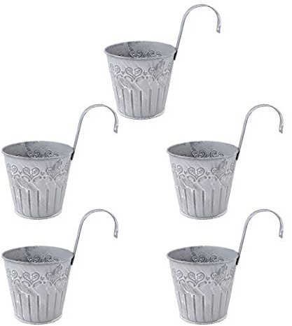 HEMOTON Retro Metall Blumentopf Hängend Vintage Eiseneimer Mit Griff 5Er Set Balkon Hängetöpfe Für Innen Und Außen Dekorativer Blumenaufbewahrungsbehälter Für Zimmer Und Garten 4.4/6.7 Zoll