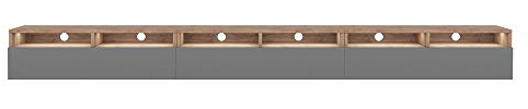 Selsey REDNAW - TV-Schrank / TV-Board stehend / hängend, 300 cm breit (Wotan Eiche Matt / Grau Hochglanz mit LED)