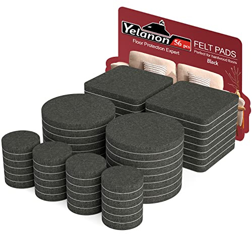 Yelanon 56 PCS Felt Pads for Furniture Feet Floor Protectors, Black | Felt Furniture Pads for Furniture Legs, Chair Feet Floor Protectors, Sofa Leg Protectors for Wooden Floors, Chair Leg Pads