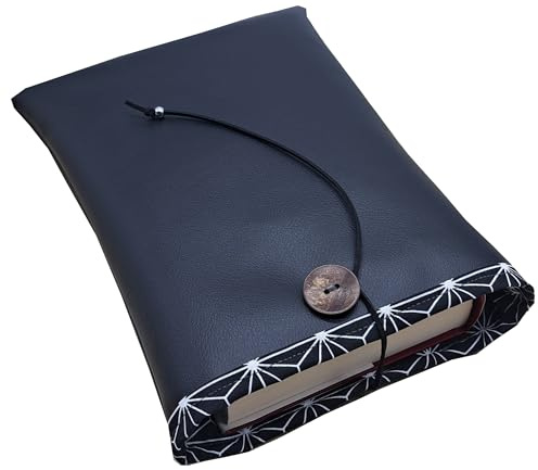 Protège livre handmade, housse protection format broché en tissus simili cuir noir molletonné