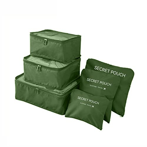 6 Stück Koffer Organizer Set Grün Tragbare Reise Packing Cubes 6 Verschiedene Größen Packwürfel Packtaschen für Kleidung Kosmetik Schuhbeutel