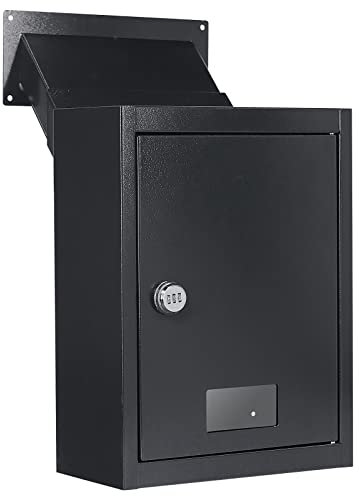 Toriexon Through The Wall Drop Box with Combination Lock, 16.5 x 12.5 x 6 Adjustable Chute Deposit Safe Mail Box Black, Rainproof Mail Slots Walls Thickness 2.8” to 7.9” for Home Office Apartment