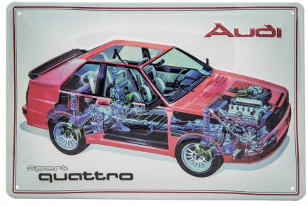 LUCKYLINDE Targa in metallo goffrato adatta per i fan Audi, officina, garage, auto d'epoca, 20 x 30 cm (Audi Quattro)