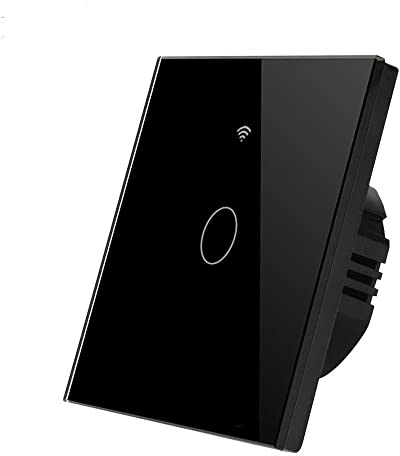 ENER-J Smart WiFi Touch Light Switch 1 Gang No Neutral Wire Required Black Glass Panel Remote App Control Works with Alexa and Google Home 3000W Max Load Retrofit Design Includes Mini Adapter