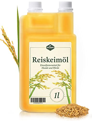 Martenbrown® Huile de germe de riz 1 l pour chevaux, chiens et ânes I Dans un flacon doseur pratique | Complément alimentaire pour aliments secs, aliments en conserve ou comme huile barf