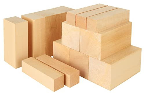 MIVIDE 15PCS 3 Size Basswood Carving Blocks, Basswood for Carving, Carving Wood Blocks, Whittling Wood Blocks Carving Kit for Beginners, Professionals (10x2.5x2.5CM,10x5x5CM,10x5x3CM)