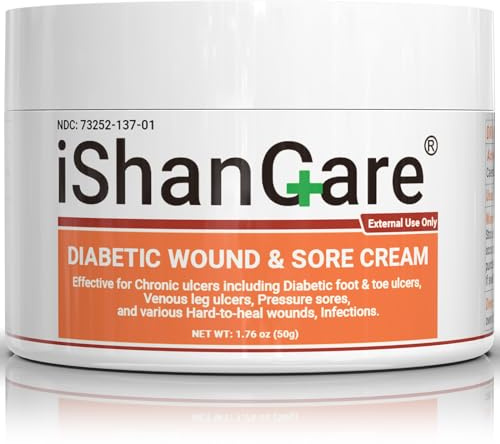 iShanCare® Diabetic Wound Ulcer Cream - First Aid Healing Ointment, Natural Protective Ointment for Leg & Foot Ulcers, Venous Ulcers, Bed Sores, Pressure Sores and Septic Wounds