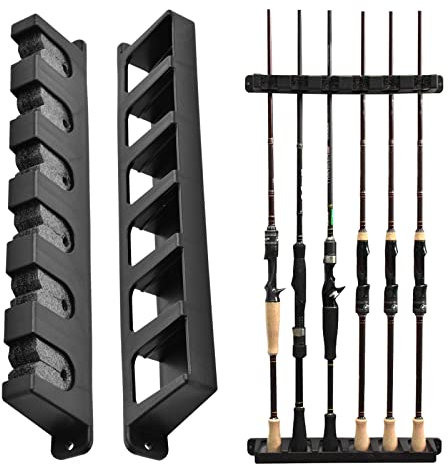 Laughhe 1 Paar Rutenständer Rutenhalter Wandhalterung, Angelrutenstände Angelrutenhalter Aufbewahrung von 6 Ruten, Rod Rack Angelzubehör für Wand Garage Boot (Vertikale)