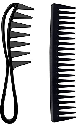 Yoezuo Wide Tooth Comb Set - 2 PCS Heat Resistant Antistatic Coarse Hair Styling Combs for Women and Men (Black)