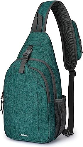 G4Free Sling Bag Rucksack, Diebstahlschutz, Brusttasche, Umhängetasche, Crossbody, Fitnessstudio, Tagesrucksack mit Kopfhörerloch für Outdoor, Radfahren, Reisen, Wandern, Herren und Damen, dunkelgrün,