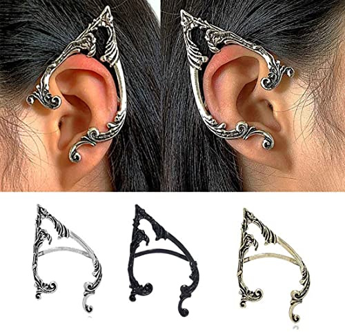 Cubahop 1 Paia Vintage Elf Ear Cuffs Piercing Ear Cuff Orecchini Climber Ear Wrap Gotico Esagerato Orecchini per le donne e le ragazze (Nero)