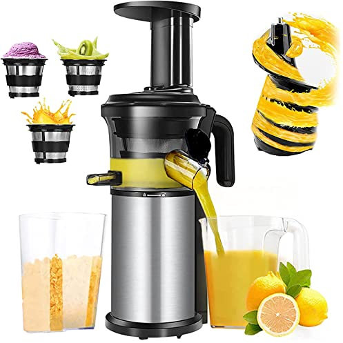 GCCSSBXF Compact Masticating Slow Juicer 200w - Easy to Clean Cold Press - Stainless Steel Extractor for Fresh Healthy Vegetable & Fruit Juice - Silver