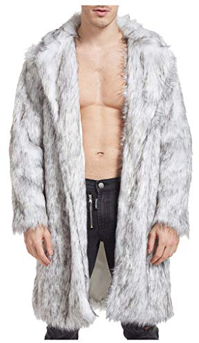 RLEHJN Pelzmantel Herren Lang Fellmantel Kunstfell Plüsch Winterjacke Warm Mantel Pelzjacke Langarm Revers Faux Pelz Jacke Cardigan Felljacke Wintermantel Winterjacke Männer Parka Kunstpelz Faux Fur