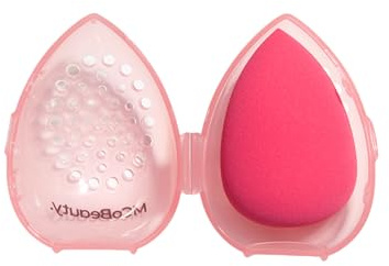 MCoBeauty Makeup Blender with Case - Beauty Sponge with Protective Hard Travel Case for Base Application - Airbrushed Finish Foundation Concealer Powder - Pink Cosmetic Blender Sponge Set