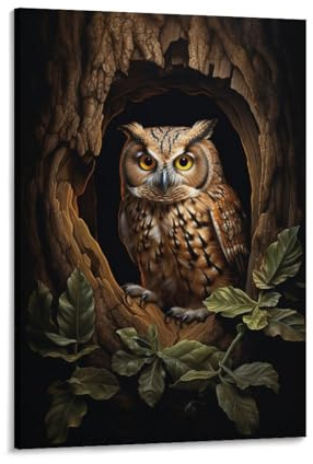 FOCCAR Baumloch Eule Leinwand Drucke Wandkunst Natur Tier Rustikale Vogel Poster Wanddekoration für Heimdekorationen Kunstwerk