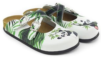 Terlik Sabo Cork Sole ST170 Leather Womens Clogs Mules Slippers Sabot Shoes, Panda, EU 38, UK 5