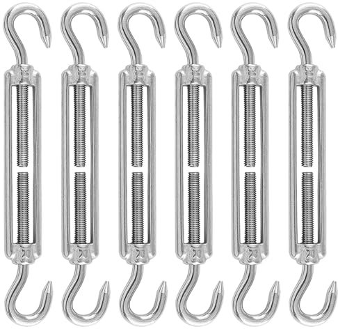 Tenditori, 6 pezzi, in acciaio inox 304, gancio regolabile CC, gancio di serraggio per tenda da sole, corda o filo per stendibiancheria (argento)