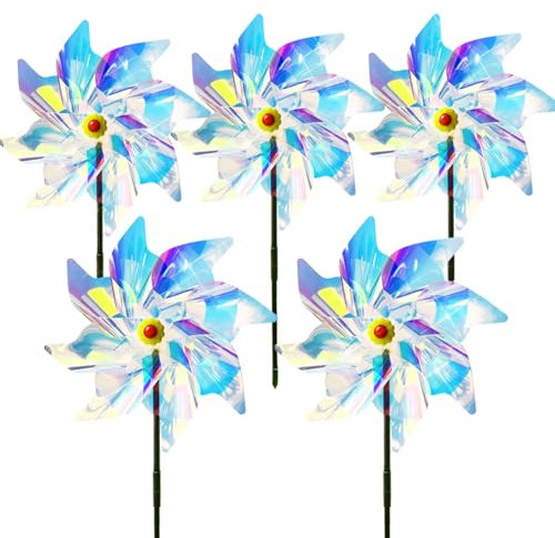 5 ruote a vento per uccelli, mulino a vento riflettente, per giardino, frutteto, balcone, decorazione da giardino (trasparente B)