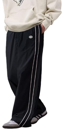FCOOLYEET Y2k Herren-Sweathose, Baggy-Trainingshose, Streetwear-Hose, Harajuku-Jogger, weites Bein, Fallschirmhose für Herren, Schwarz, S