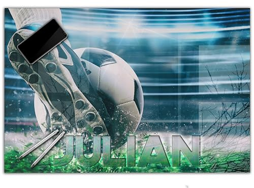 Schreibtischunterlage personalisiert mit Namen | 80 x 60 cm Fußball, Fußballtor, Tor | wasserfeste Schreibunterlage, abwischbar, glatt | stabiles, hochwertiges Acrylglas, Kinder Kunststoff