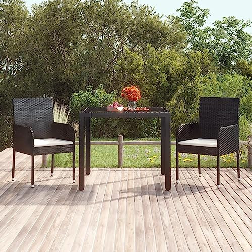 Homgoday Trädgårdsbord med glasplatta för trädgård, matbord, terrassbord, trädgårdsmöbler, bord, utomhusbord, balkongbord, matbord bord för trädgård, balkong, terrass, svart, 90 x 90 x 75 cm poly