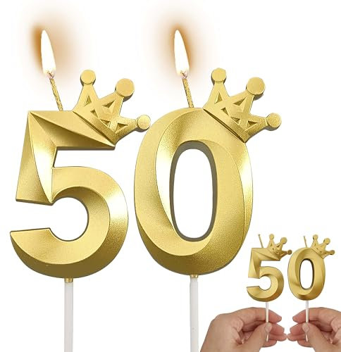 Gold Number Candles Birthday Candles for Cake Candles Birthday Decorations for Women/Men Birthday Cake Topper (Gold, 50)