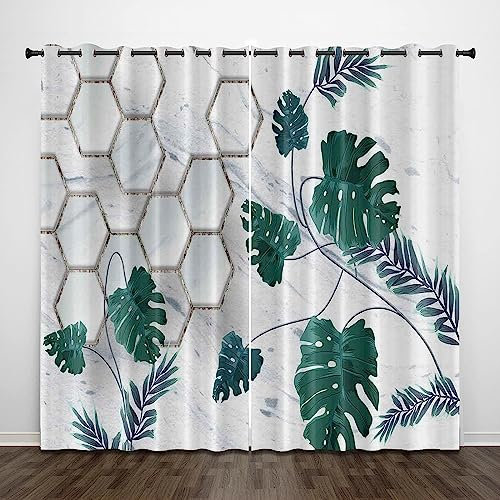 3D Verdunkelungsvorhang Ösen Grüne Pflanze Geometrische Abstraktion,2Er Set 280 B X 300 H cm Gardinen Wohnzimmer Gardinen Blickdicht Kinder Vorhänge Schlafzimmer Dekoschals Gardine-7Z8Z4R2U