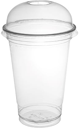 daybays Smoothiebecher to go 300 ml Ø95 mm mit Deckel, 200 Stück | Shakebecher mit Domdeckel und Rundloch, Einweg Trinkbecher für Smoothies, Bubble Tea und Kaltgetränke
