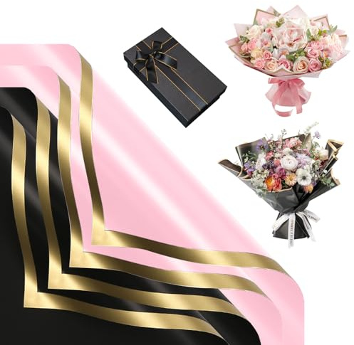 DHFUCNKO 20 Blumenverpackungspapier Wasserfest Mit Golden Rand 58cm 2 Farbe | Blumenpapier Transluzentes Blumenpapier Blumen Floristenpapier Für Hochzeit Blumensträuß Weihnachten Geschenkpapier Blumen