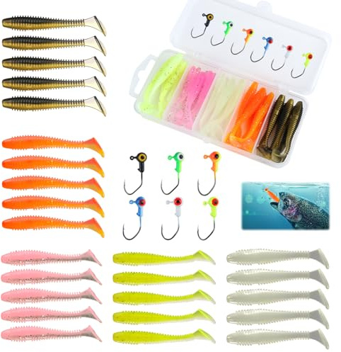 Fishing Lures, with Heads Hooks Set 36 Pcs Easy Catching Bait for Family, Tackle Box with Lures, Spinner Baits, Accessories & Gear, Fishing Bait Lure Gear Kit for Men Bass Freshwater (Multicolor)