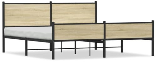 LAPOOH Metallbett ohne Matratze Sonoma-Eiche 160x200 cm, Bett, Bettgestell, Jugendbett, Schlafzimmer Bett, Bed Frame - 3301400