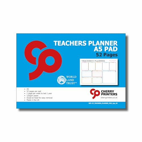 Cherry Printers | Teachers Planner Pad | A5 | 52 pages| Full Year | Perfect for teachers or home school | Glued at head | 120gsm