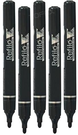 DOMPerma Lot de 5 marqueurs permanents noirs à pointe ogive (2,0 mm), encre résistante aux UV, encre résistante aux UV, marque sur la plupart des surfaces, stylo à bille iZOFAX noir