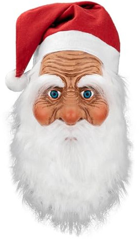 Weihnachtsmann Gesichtsmaske - Vollkopf Latexmaske mit Bart und Mütze | Weihnachtskostüm Kopfteil für Erwachsene, Cosplay Nikolausmaske, Lustige Deko für Weihnachten und Karneval