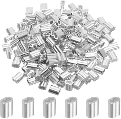 QUARKZMAN 1/8 3mm Aluminium Crimpschlaufe Doppelferrule für Drahtseil Kabel Leitungsende, Silber 200 Stück