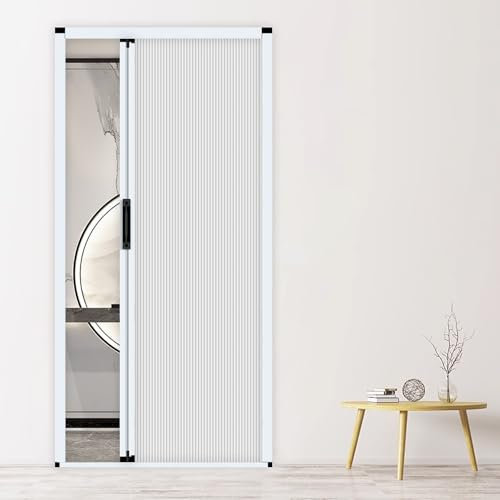 Akkordeon-Tür, 91,4 cm, Verdunkelung, Wärmedämmung, Schrank/Dusche/Raumteiler, Falttür, einfach zu montieren, Innentür mit Schloss, Weiß, 101,6 x 190,9 cm